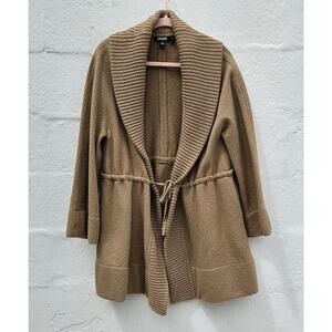 DKNY Jacket Womens Small Tan 100% Wool Open‎ Cardigan Sweater Shacket Minimalist